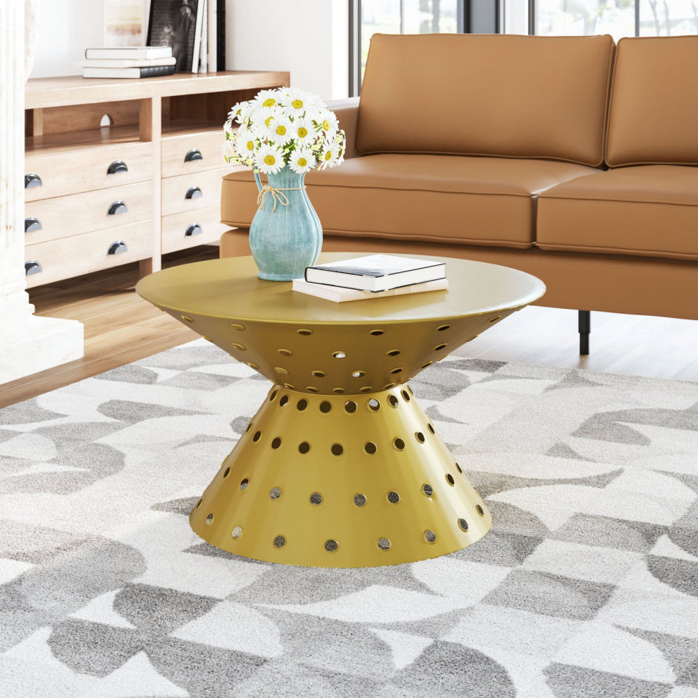 Coffee Table, Round, Aluminum, Metal, Gold, Lounge Cafe Lobby Hospitality