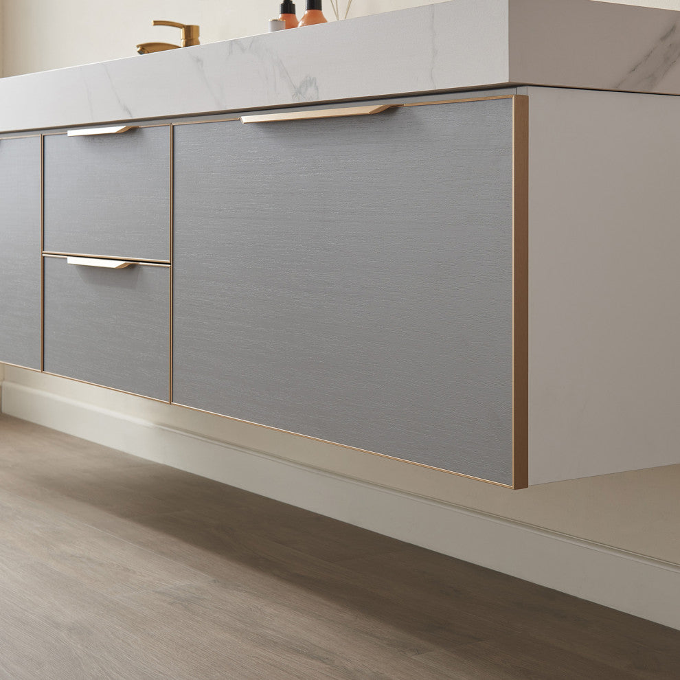 Alicante Vanity With Stone Countertop, Elegant Grey, 84", No Mirror