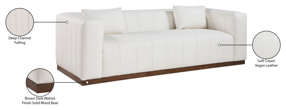 Mallina Upholstered Sofa, Cream, Vegan Leather