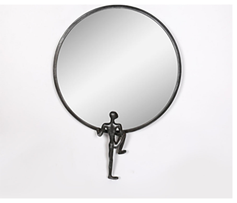 Metal, 24", Mirror With Man Deco, Black