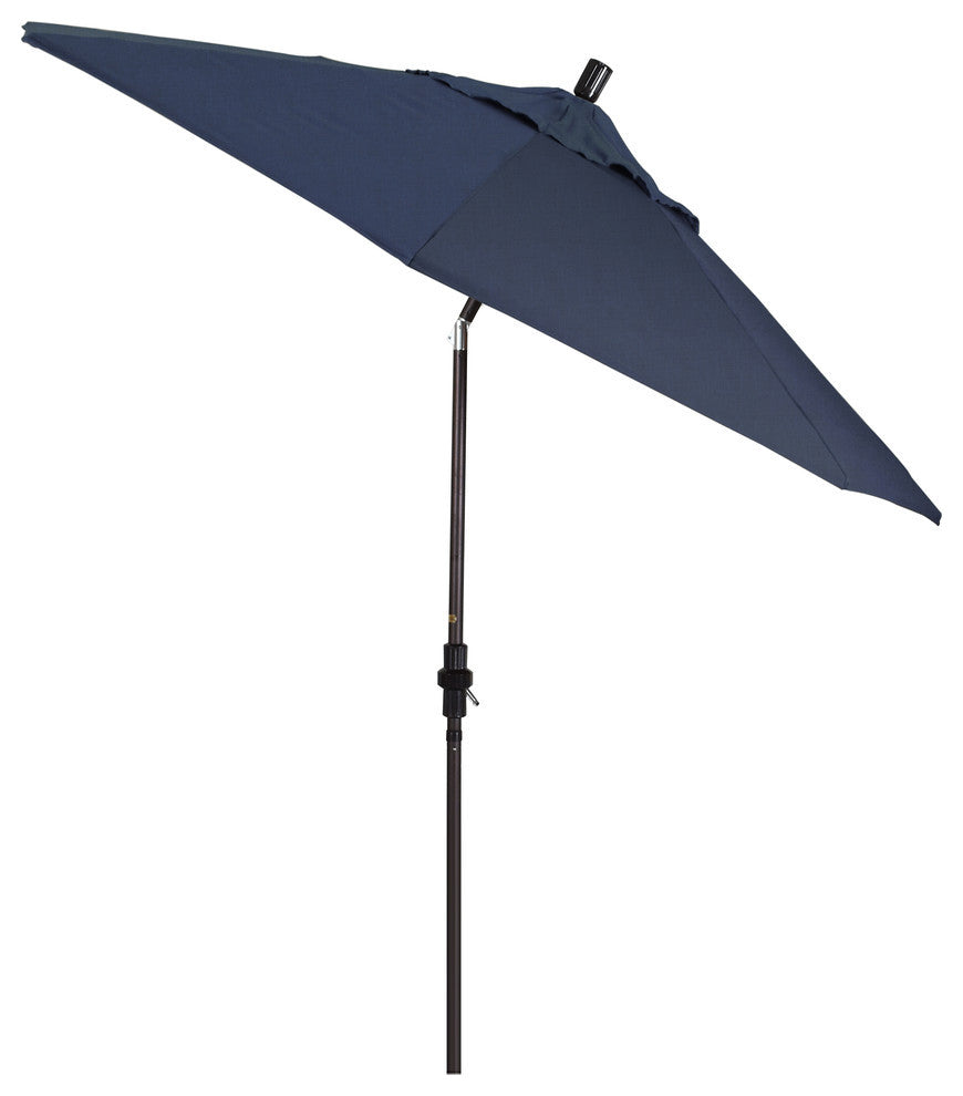 9' Bronze Collar Tilt Crank Lift Aluminum Umbrella, Sunbrella, Spectrum Indigo