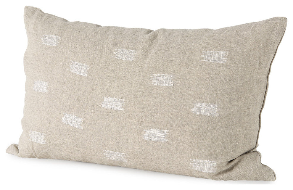Canvas Beige And White Lumbar Accent Pillow Cover