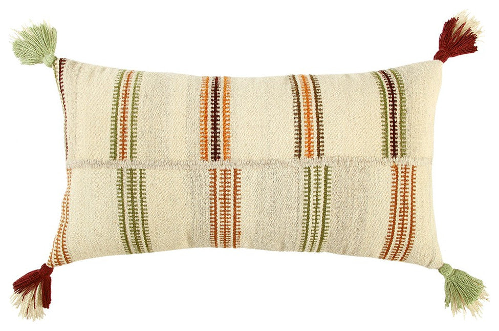 Cream Accent Striped Boho Chic Lumbar Pillow
