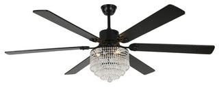 65 inch Crystal Ceiling Fan with Light  and Remote,6-Speed Reversible, Black