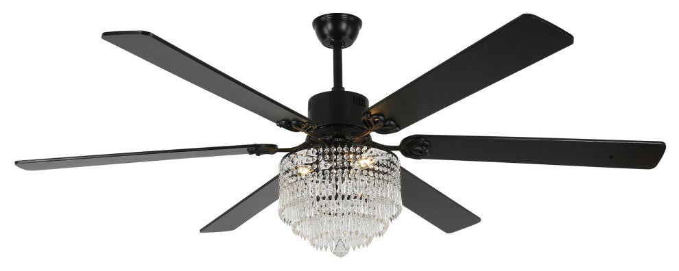 65 inch Crystal Ceiling Fan with Light  and Remote,6-Speed Reversible, Black