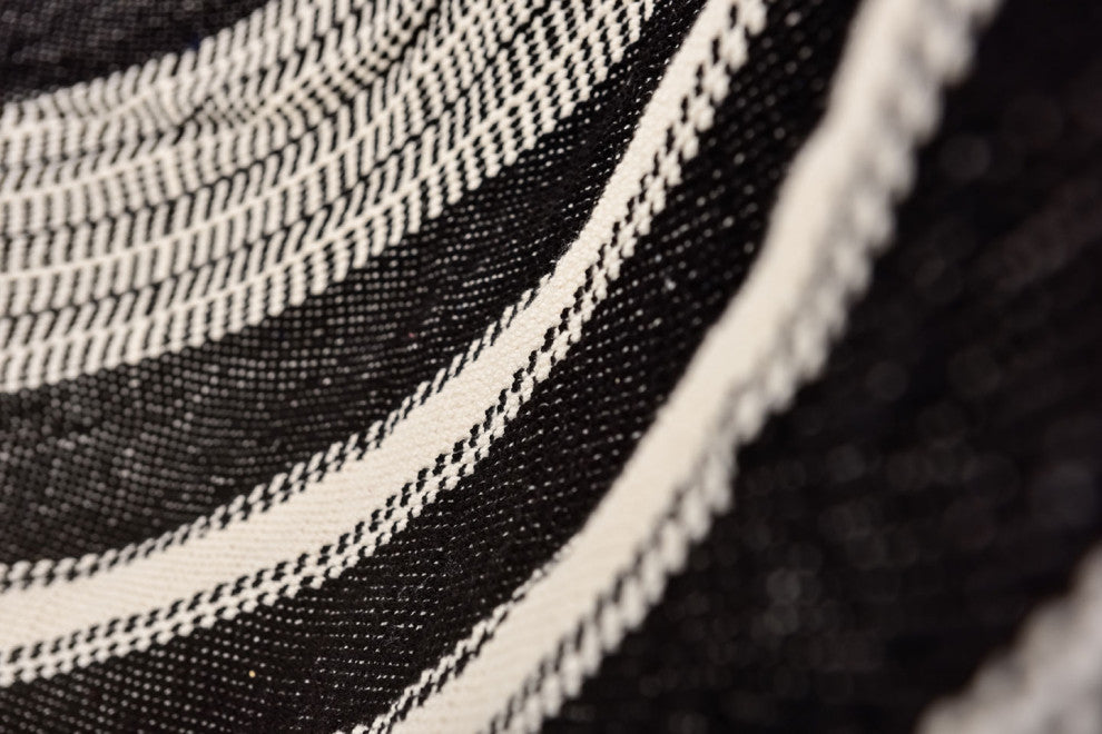 Triple Weave Black and Natural Cotton Hammock, Wooden Bar