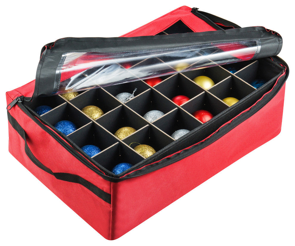 Ornament Storage Box Zippered Lid Organizer 48 Individual Compartments Dividers