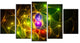 Glowing Fractal Underwater World, Abstract Wall Art Canvas, 60"x32", 5 Panels