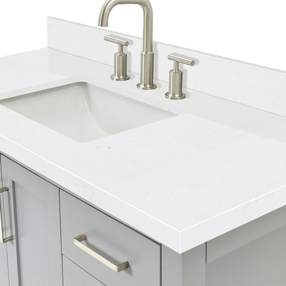 Ariel Magnolia 48" Single Rectangle Sink Vanity, Carrara Quartz, Gray