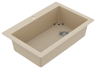 Karran Drop-In Quartz 33" 1-Hole Single Bowl Kitchen Sink Kit, Bisque