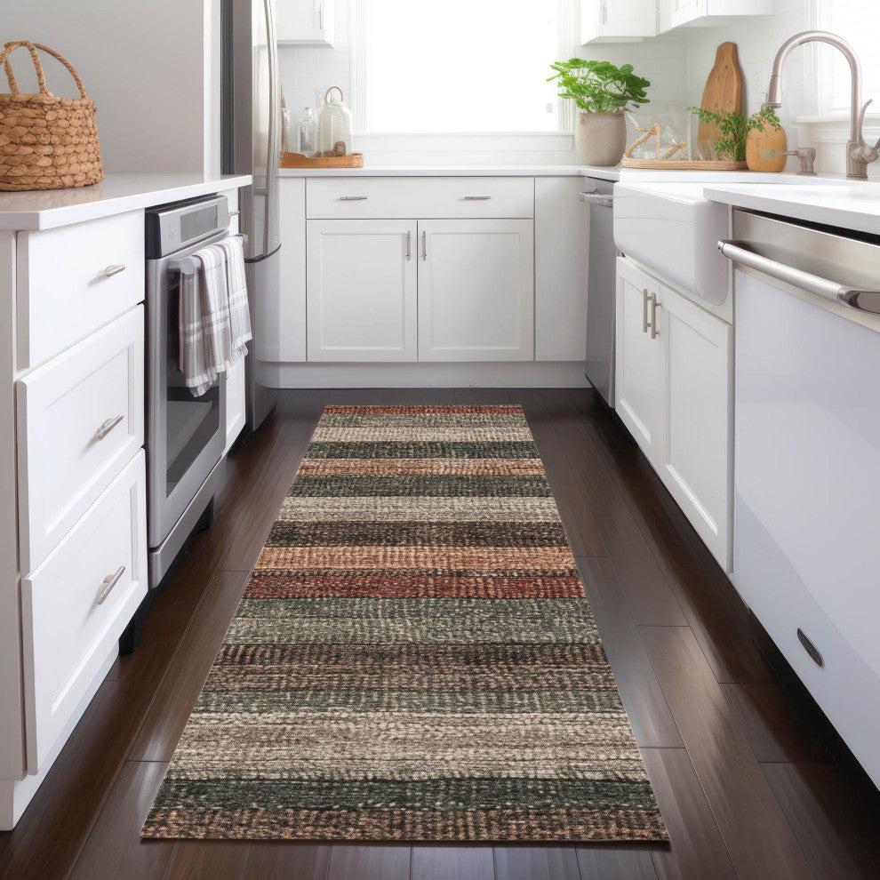 Machine Washable Indoor/Outdoor Chantille ACN1865 Orange 2'3" x 7'6" Runner Rug