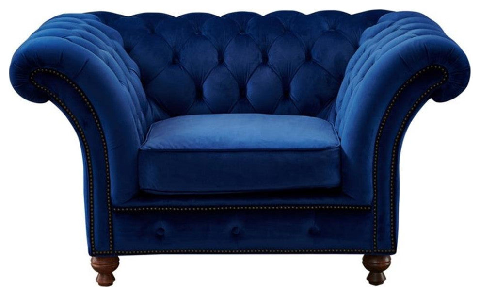 Peyton Sloped Arm Chesterfield Arm Chair Blue Velvet