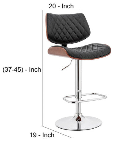 Benzara BM248172 Metal and Faux Leather Adjustable Bar Stool, Black and Silver