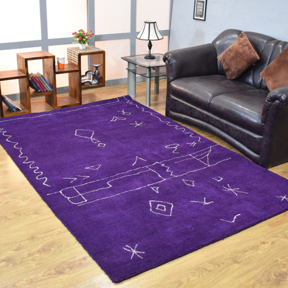 HAND KNOTTED LOOM SILK ECO-FRIENDLY RUG-5'x8',Rectangle,Purple White,Contemporar