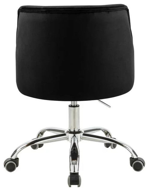 Elegant Office Chair, Velvet Seat & Buttonless Tufted Round Back, Black/Chrome