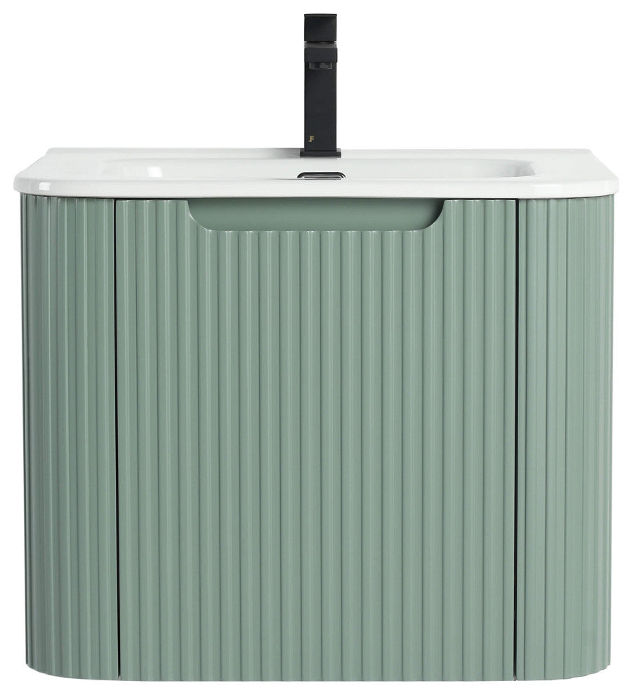 Caskvalley Bath Vanity, Straight Fluted Design Sink Included, Mint Green, 24"