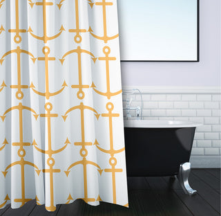 70"Wx73"L Anchor Pattern Shower Curtain, Egg Yolk Yellow