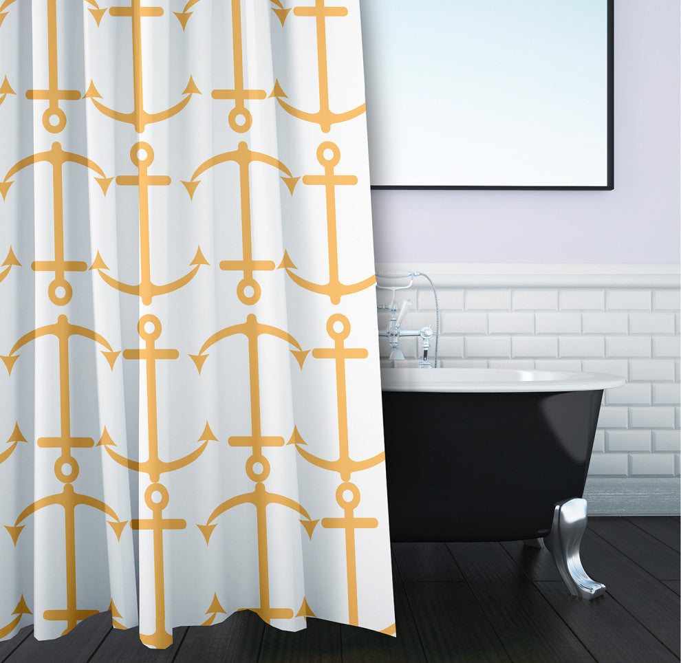 70"Wx73"L Anchor Pattern Shower Curtain, Egg Yolk Yellow