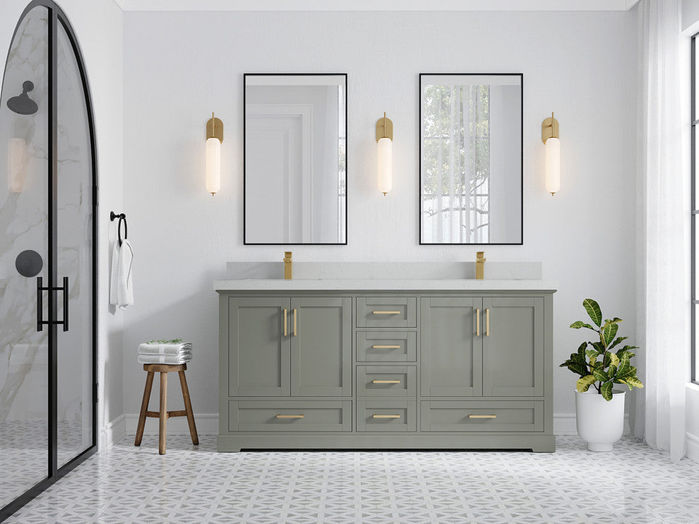 Boston 72 Double Sink Bath Vanity in Evergreen 2" Carrara Quartz