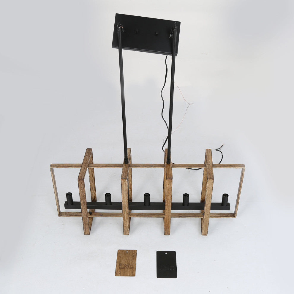 LALUZ Rectangle Chandelier, Linear Chandelier Dining Room,Flat Black