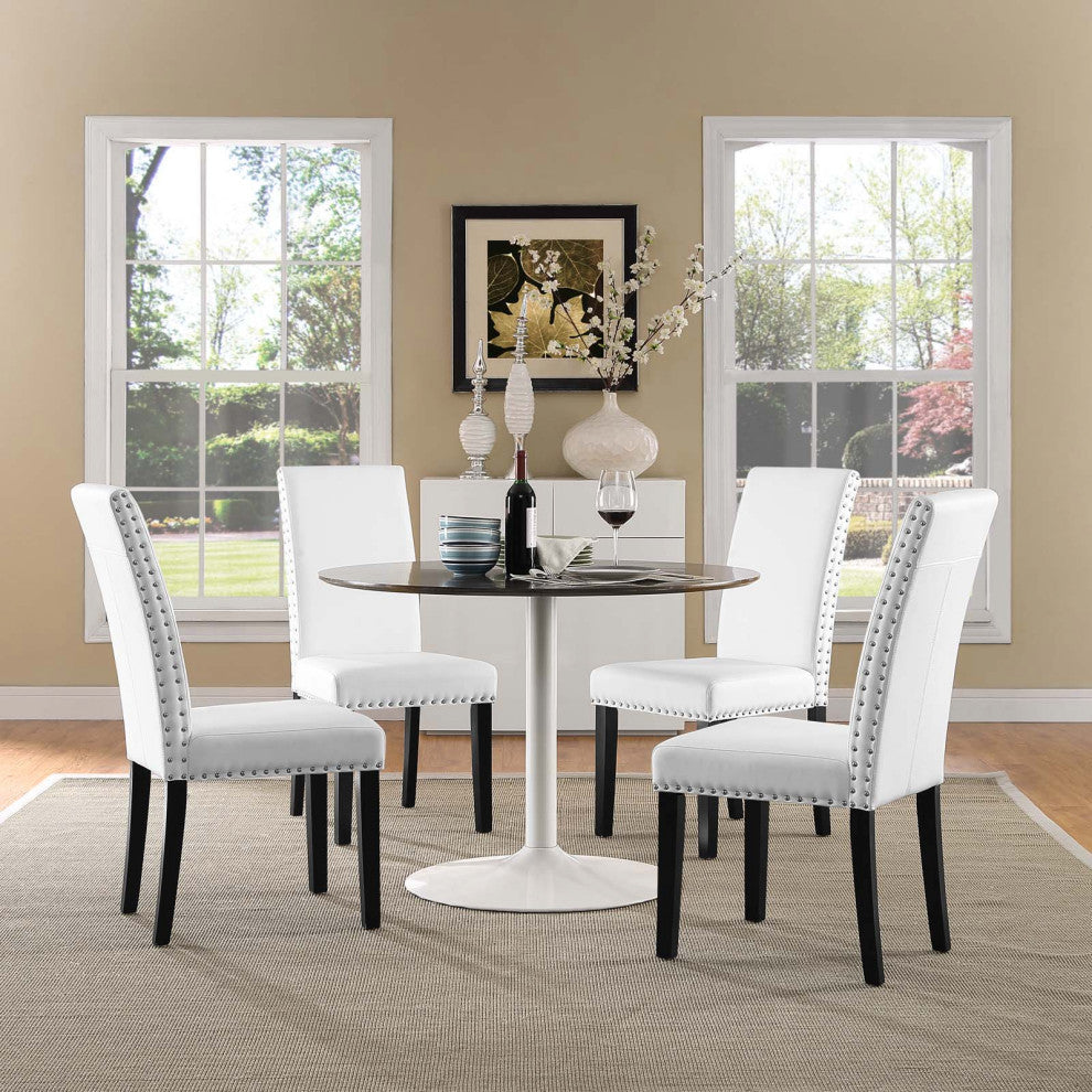White Parcel Dining Side Chair Vinyl Set of 4