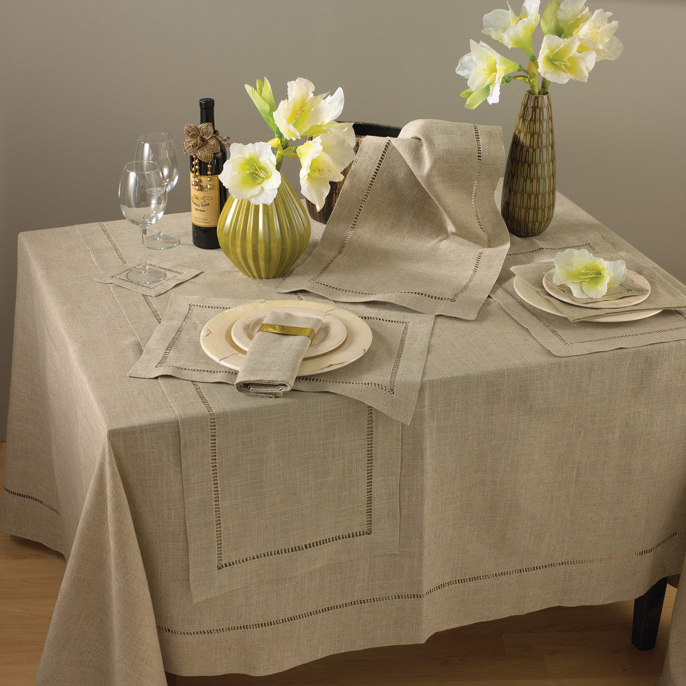 Classic Hemstitched Linen Blend Tablecloth, Natural, 40"x40" Square
