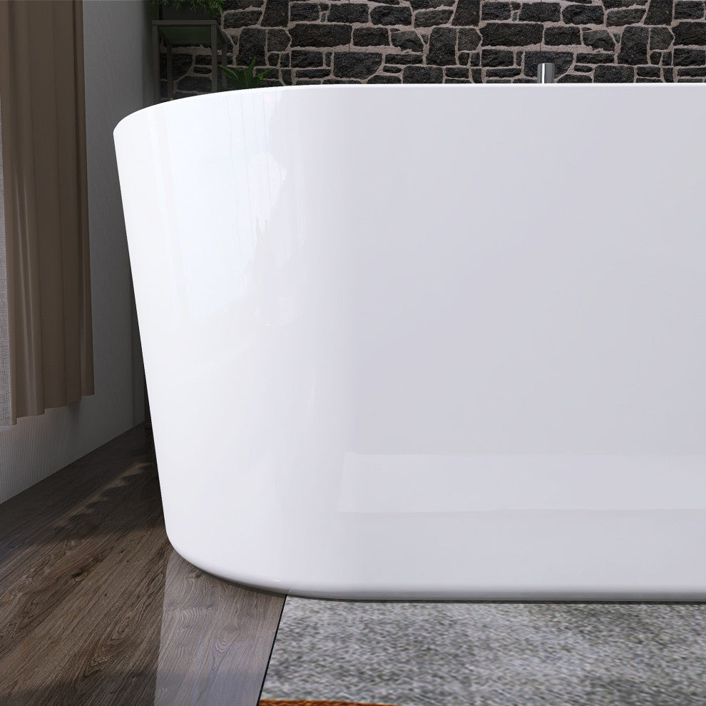 Oval Freestanding Acrylic Soaking Bathtub, Glossy White, 62"x30"