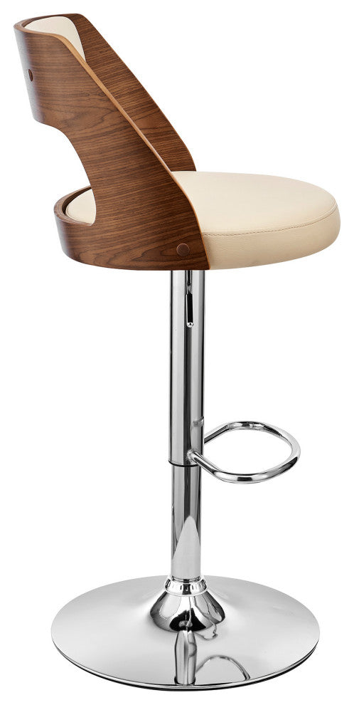 Cream Upholstered Chrome Base Adjustable Swivel Bar Stool