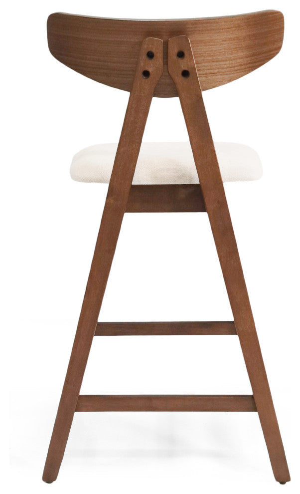 Sunapee Fabric Upholstered Wood Counter Stools, Set of 2, Light Beige + Natural Walnut
