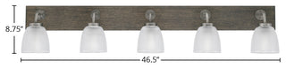 Oxbridge 5 Light Bath Bar, Graphite & Painted Distressed Metal, 5" Clear Ribbed