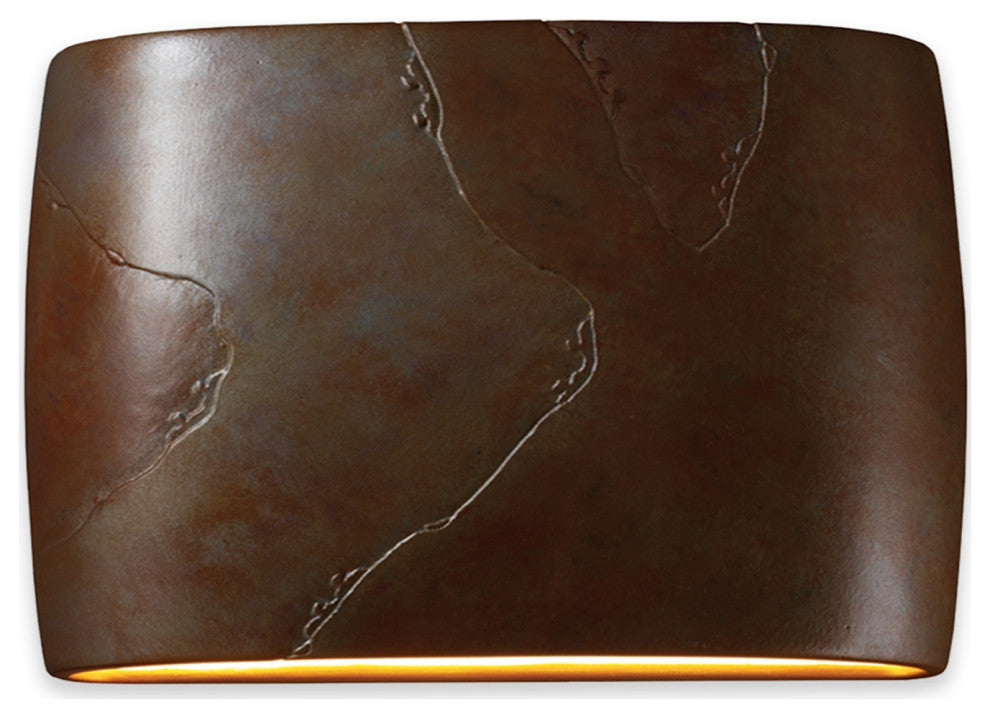 Ambiance ADA Outdoor Large Ceramic Wide Oval Wall Sconce, Tierra Red Slate, LED