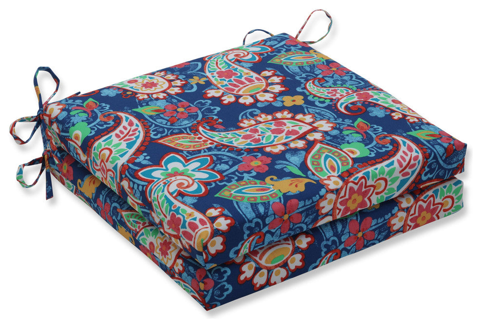 Outdoor Paisley Party Coral Squared Corners Seat Cushion 20x20x3, Set of 2