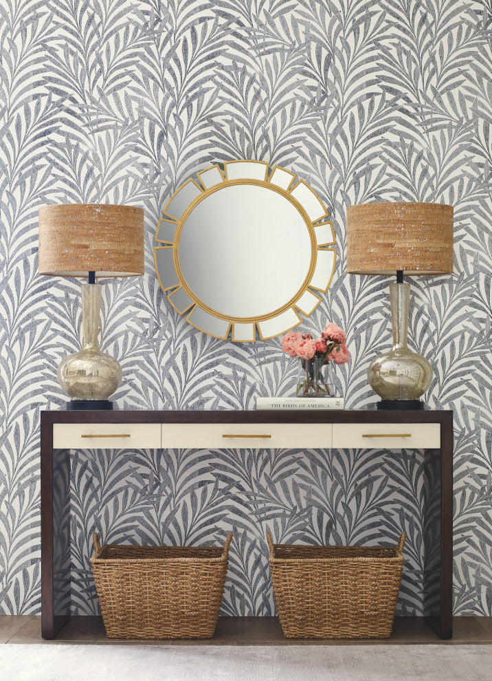 Cream & Black Tea Leaves Stripe Wallpaper