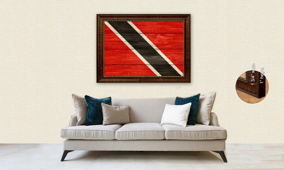 Trinidad And Tobago Country Textured Flag Print With Brown Gold Frame, 15"X21"