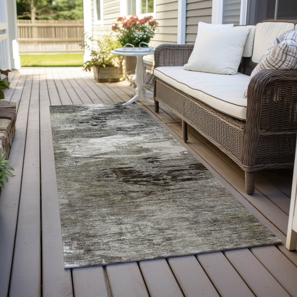 Machine Washable Indoor/Outdoor Chantille ACN597 Taupe 2'3" x 7'6" Runner Rug