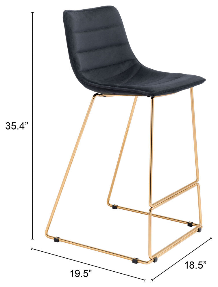 Bar Stool Chair Barstool, Set of 2, Steel Metal, Fabric, Black, Gold, Cafe