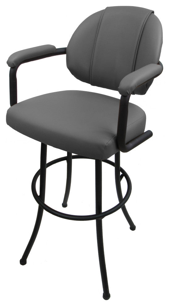 Swivel Counter Metal Pub Set - M-70 Stools 26" or 30", Grey Vinyl - Black, 30", Crackle Glass
