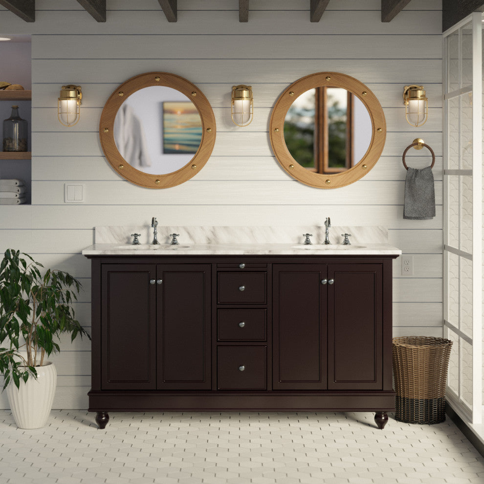 Bella 60" Bathroom Vanity, Chocolate, Carrara Marble, Double Vanity