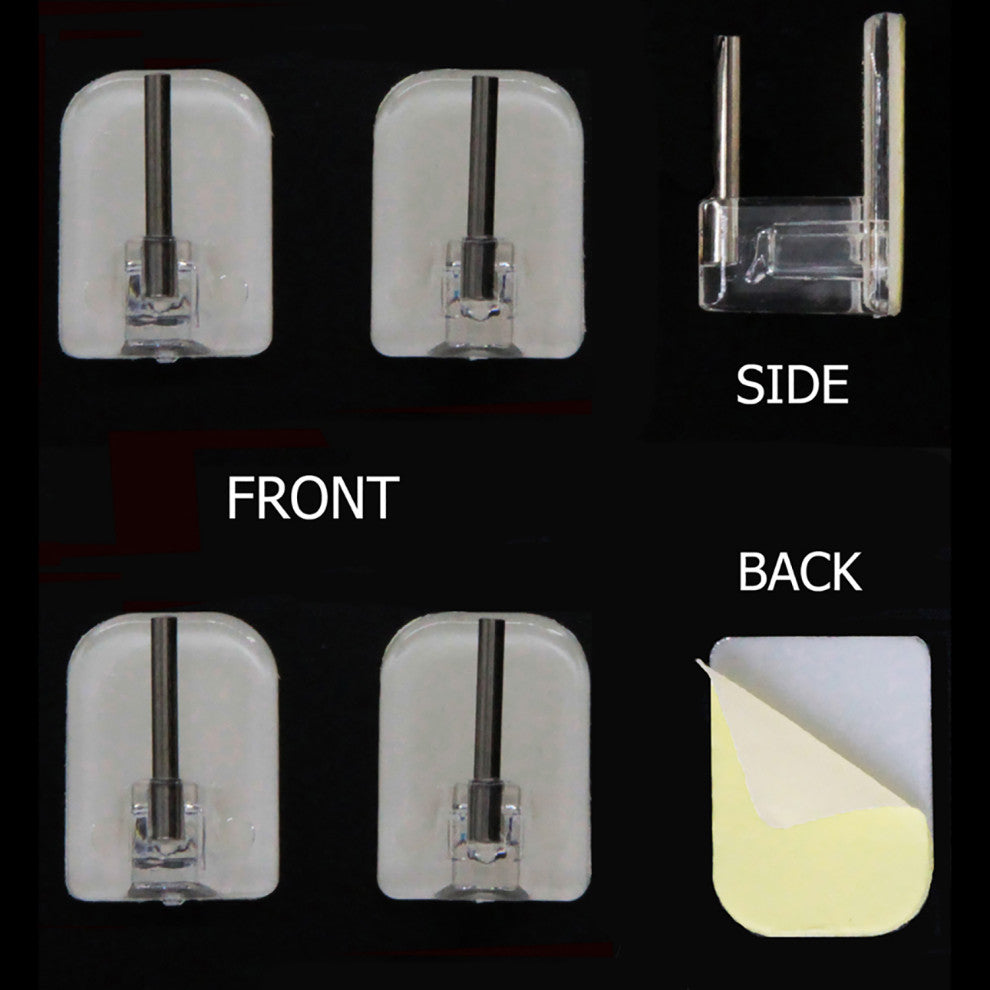 Self Adhesive Hooks Sash Rod Kitchen Curtains Set of 4, Clear