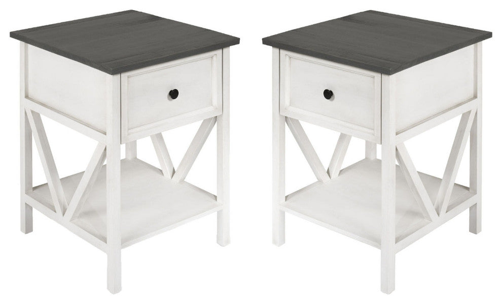 Rustic V-Frame Side Table Set "“ Grey/White Wash