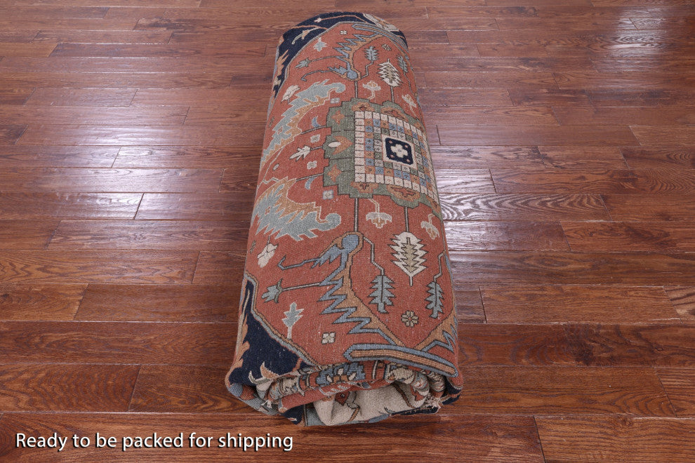 11' 9" X 14' 9" Persian Fine Serapi Hand Knotted Wool Rug - Q14709