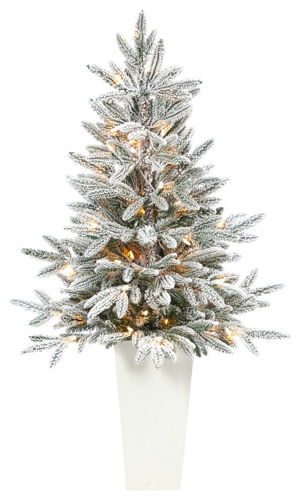44" Flocked Manchester Spruce Faux Xmas Tree W/Lights & Bendable Branches