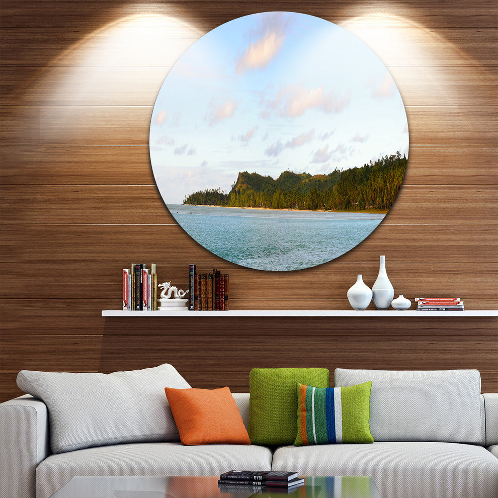 Aitutaki Lagoon Panorama, Modern Seascape Disc Metal Wall Art, 11"