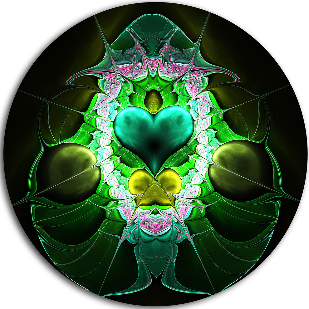 Symmetrical Fractal Heart Green, Abstract Round Wall Art, 11"