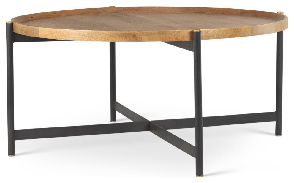 Marquisa (Large) Medium Brown Solid Wood w/ Black Iron Coffee Table