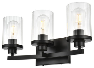 3 Light Black And Clear Bath Sconce
