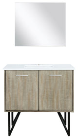 36" Vanity, White Quartz Top, White Square Sink and 28" Frameless Mirror