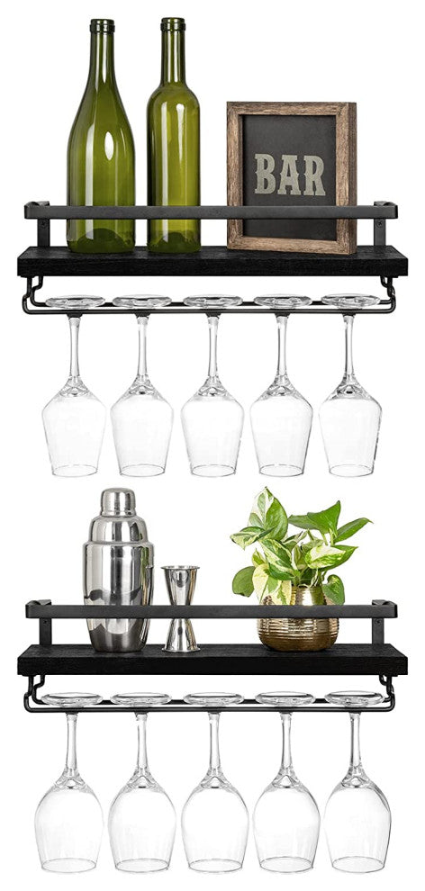 Wall Mounted Wine Rack Wood Shelf  Wine Display Storage Holder(set of 2)