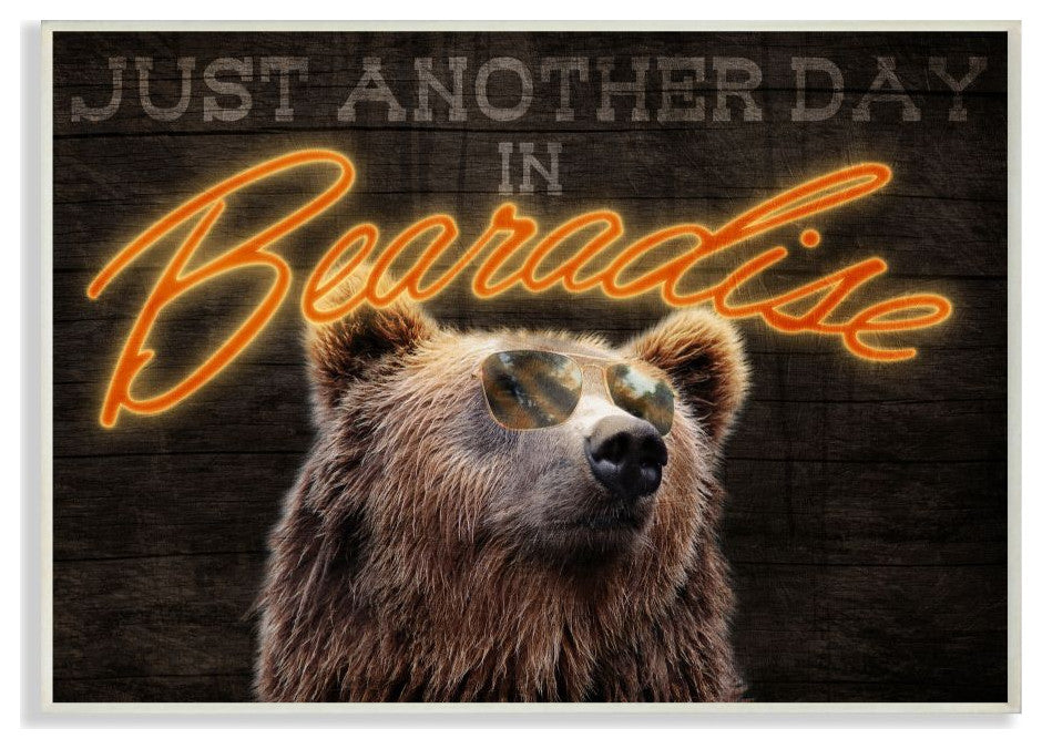 Bear Funny Word Country Animal Wood Te"xtured Design, 12"x18"