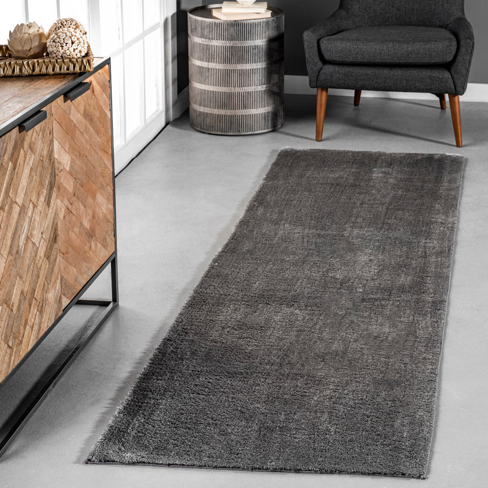 nuLOOM Loni Solid Machine Washable Shag Area Rug, Dark Grey, 2'6"x10'